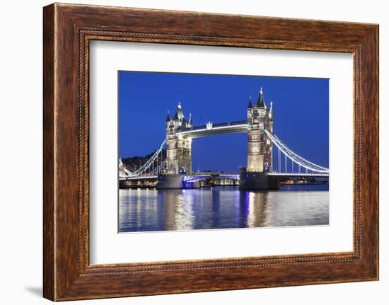 River Thames and Tower Bridge at Night, London, England, United Kingdom, Europe-Markus Lange-Framed Photographic Print