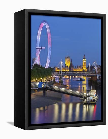 River Thames, Hungerford Bridge, Westminster Palace, London Eye, Big Ben-Rainer Mirau-Framed Premier Image Canvas