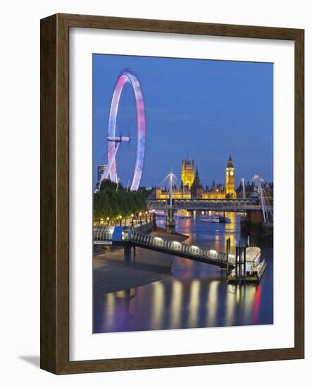 River Thames, Hungerford Bridge, Westminster Palace, London Eye, Big Ben-Rainer Mirau-Framed Photographic Print