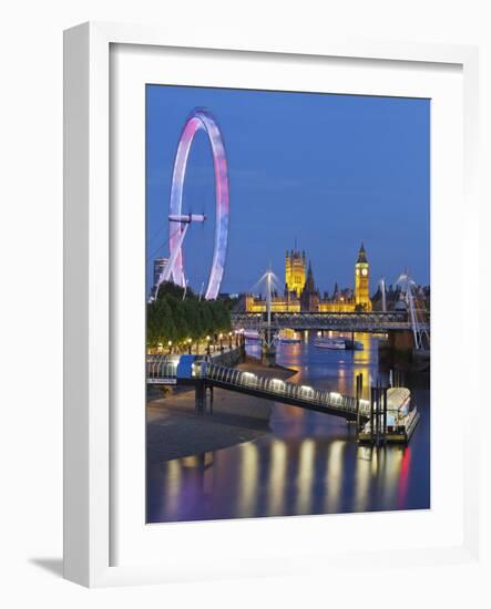 River Thames, Hungerford Bridge, Westminster Palace, London Eye, Big Ben-Rainer Mirau-Framed Photographic Print