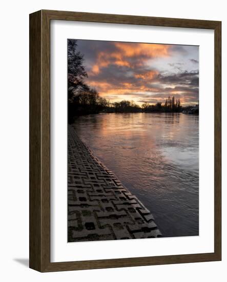 River Thames slipway is backlit by sunset-Charles Bowman-Framed Photographic Print