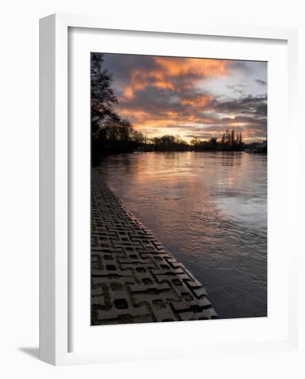 River Thames slipway is backlit by sunset-Charles Bowman-Framed Photographic Print