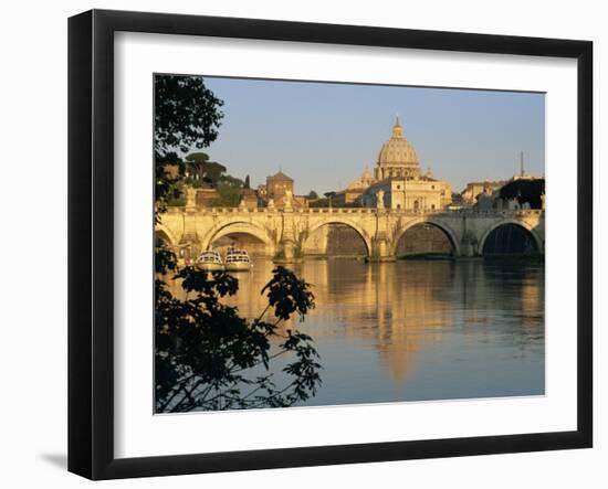 River Tiber and Ponte Sant'Angelo, St. Peter's Basilica and the Vatican Beyond, Rome, Lazio, Italy-Tomlinson Ruth-Framed Photographic Print