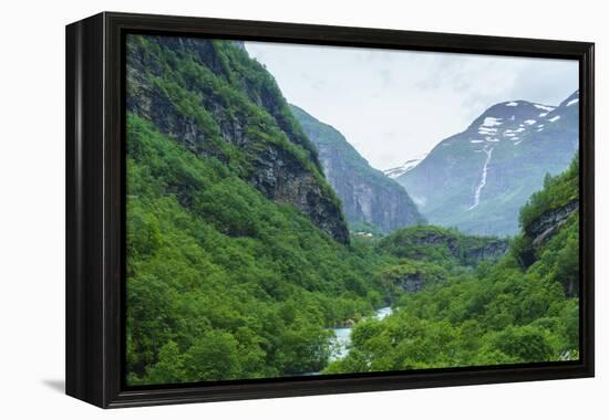 River Valley and Waterfall Near Flam, Norway, Scandinavia, Europe-Amanda Hall-Framed Premier Image Canvas