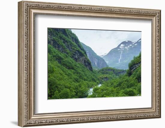 River Valley and Waterfall Near Flam, Norway, Scandinavia, Europe-Amanda Hall-Framed Photographic Print