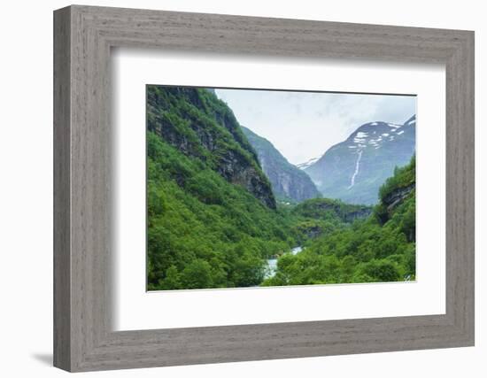 River Valley and Waterfall Near Flam, Norway, Scandinavia, Europe-Amanda Hall-Framed Photographic Print