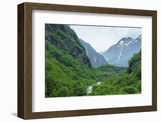 River Valley and Waterfall Near Flam, Norway, Scandinavia, Europe-Amanda Hall-Framed Photographic Print