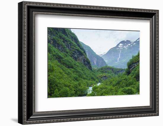 River Valley and Waterfall Near Flam, Norway, Scandinavia, Europe-Amanda Hall-Framed Photographic Print