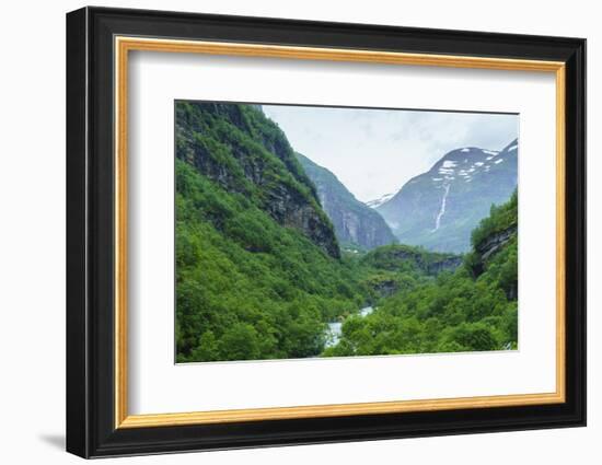 River Valley and Waterfall Near Flam, Norway, Scandinavia, Europe-Amanda Hall-Framed Photographic Print