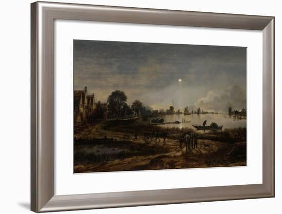 River View by Moonlight-Aert van der Neer-Framed Art Print