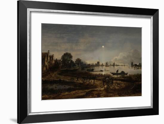 River View by Moonlight-Aert van der Neer-Framed Art Print
