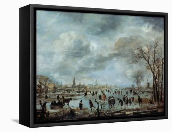 River View in the Winter, 17 Century-Aert van der Neer-Framed Premier Image Canvas