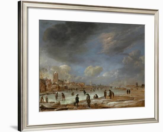 River View in the Winter-Aert van der Neer-Framed Art Print