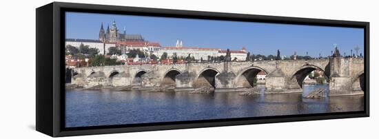 River Vltava with Charles Bridge and the Castle District with St. Vitus Cathedral and Royal Palace-Markus Lange-Framed Premier Image Canvas