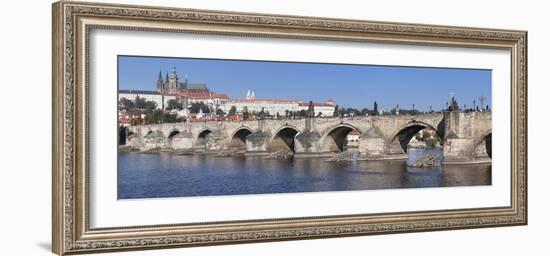 River Vltava with Charles Bridge and the Castle District with St. Vitus Cathedral and Royal Palace-Markus Lange-Framed Photographic Print