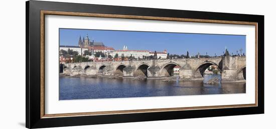 River Vltava with Charles Bridge and the Castle District with St. Vitus Cathedral and Royal Palace-Markus Lange-Framed Photographic Print