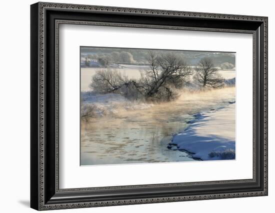 River Whiteadder in snow with steam rising from water-Laurie Campbell-Framed Photographic Print