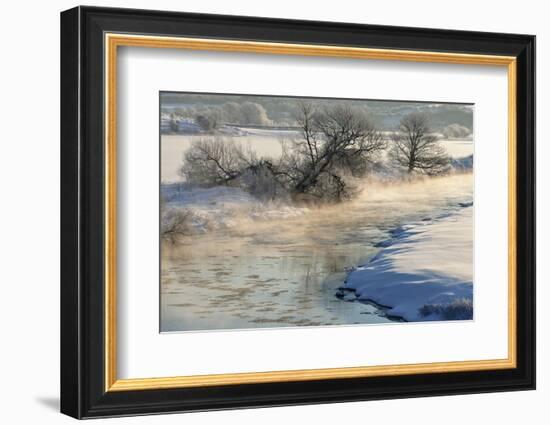 River Whiteadder in snow with steam rising from water-Laurie Campbell-Framed Photographic Print