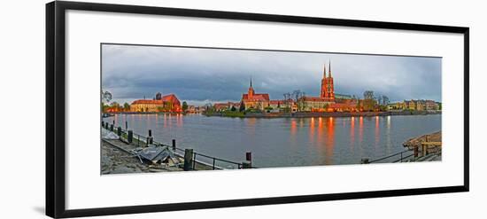 River with a cathedral in the background, Oder River, Cathedral Island, Wroclaw, Silesia, Poland-null-Framed Photographic Print