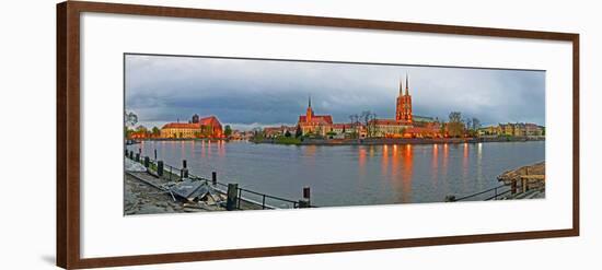 River with a cathedral in the background, Oder River, Cathedral Island, Wroclaw, Silesia, Poland-null-Framed Photographic Print