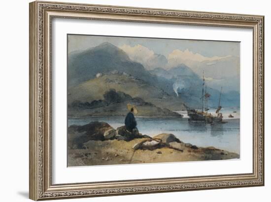 River with Figure on the Bank, 19th Century-George Chinnery-Framed Giclee Print