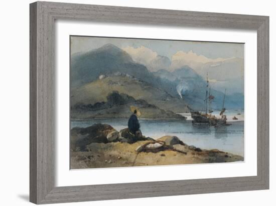 River with Figure on the Bank, 19th Century-George Chinnery-Framed Giclee Print