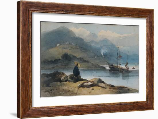 River with Figure on the Bank, 19th Century-George Chinnery-Framed Giclee Print