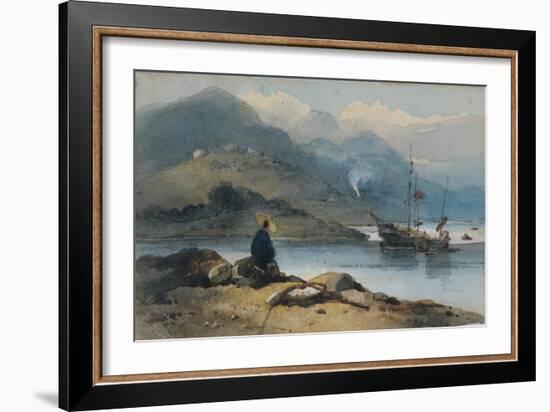 River with Figure on the Bank, 19th Century-George Chinnery-Framed Giclee Print