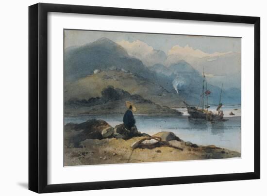 River with Figure on the Bank, 19th Century-George Chinnery-Framed Giclee Print