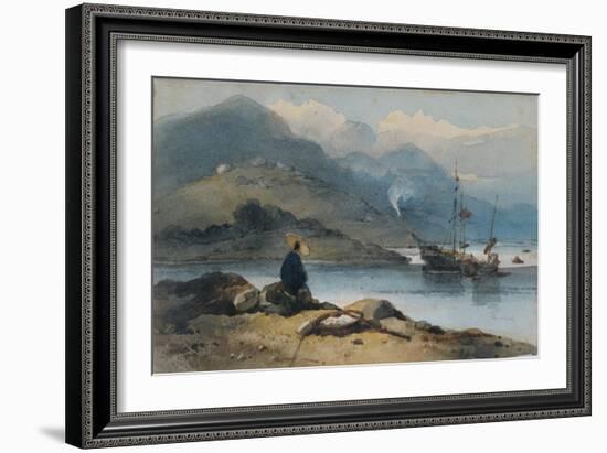 River with Figure on the Bank, 19th Century-George Chinnery-Framed Giclee Print