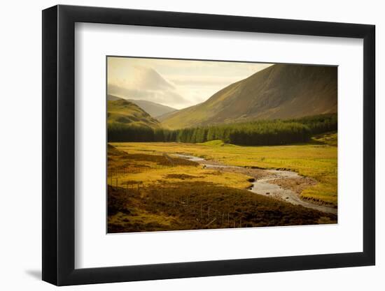 River with Mountains around the Cairngorms, Scotland, Uk.-pink candy-Framed Photographic Print