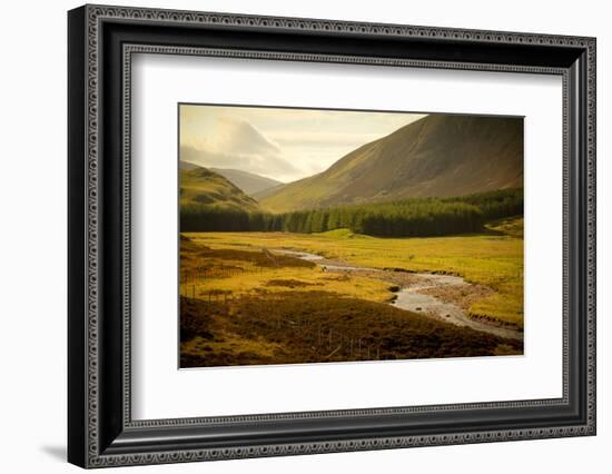 River with Mountains around the Cairngorms, Scotland, Uk.-pink candy-Framed Photographic Print
