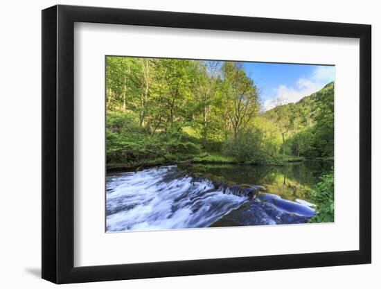 River Wye with Weir Runs Through Verdant Wood in Millers Dale, Reflections in Calm Water-Eleanor Scriven-Framed Photographic Print