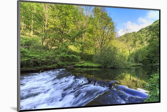 River Wye with Weir Runs Through Verdant Wood in Millers Dale, Reflections in Calm Water-Eleanor Scriven-Mounted Photographic Print