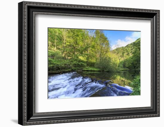 River Wye with Weir Runs Through Verdant Wood in Millers Dale, Reflections in Calm Water-Eleanor Scriven-Framed Photographic Print