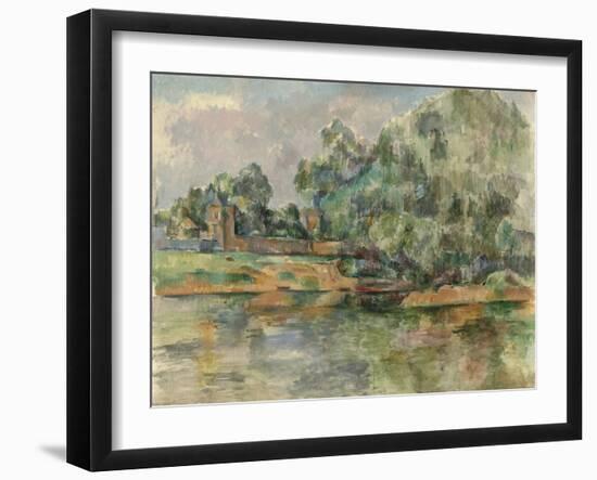 Riverbank, by Paul Cezanne, 1895, French Post-Impressionist painting,-Paul Cezanne-Framed Art Print