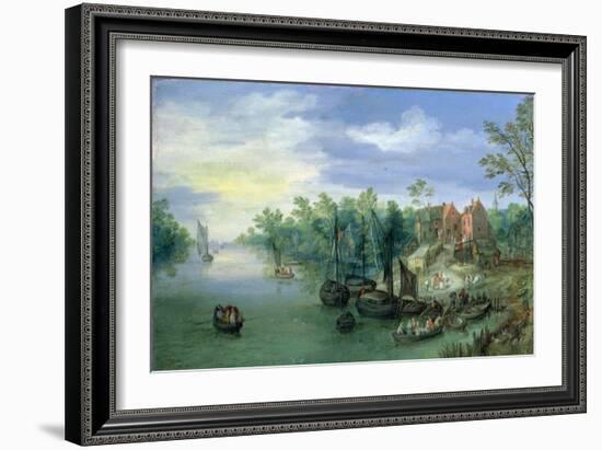 Rivercraft near a Jetty, 1597-Jan the Elder Brueghel-Framed Giclee Print