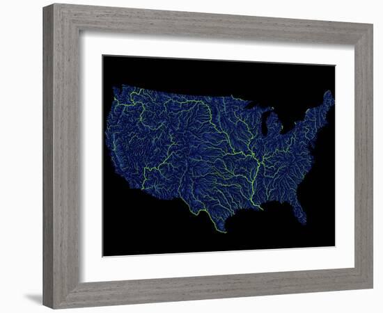 Rivers Of The Us In Blue And Green-Grasshopper Geography-Framed Giclee Print