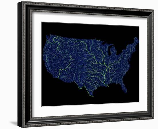 Rivers Of The Us In Blue And Green-Grasshopper Geography-Framed Giclee Print