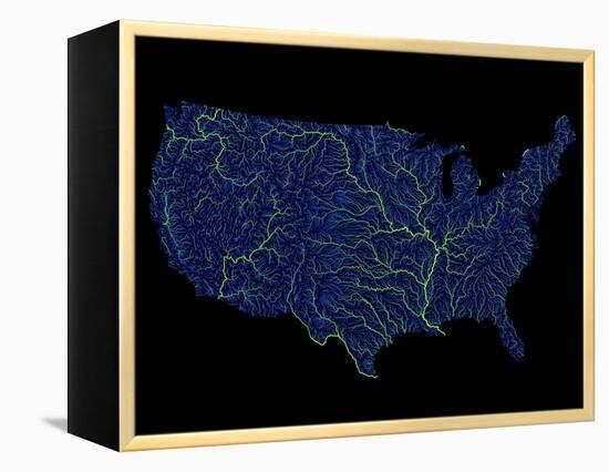 Rivers Of The Us In Blue And Green-Grasshopper Geography-Framed Premier Image Canvas