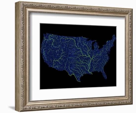 Rivers Of The Us In Blue And Green-Grasshopper Geography-Framed Giclee Print