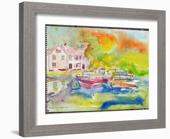 Riverside Pub with Boats-Brenda Brin Booker-Framed Giclee Print