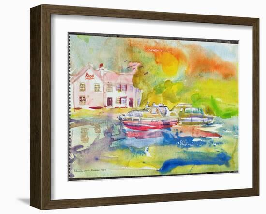 Riverside Pub with Boats-Brenda Brin Booker-Framed Giclee Print