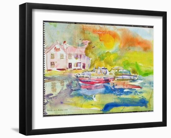 Riverside Pub with Boats-Brenda Brin Booker-Framed Giclee Print