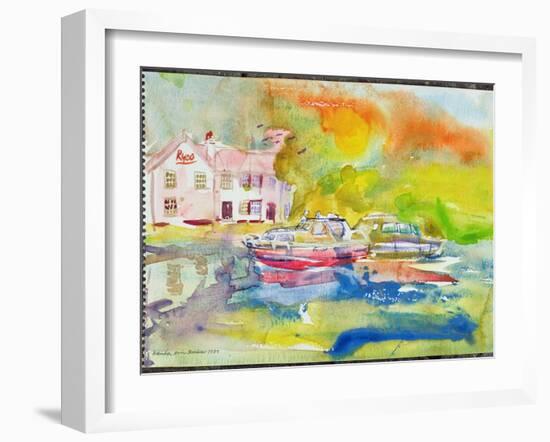 Riverside Pub with Boats-Brenda Brin Booker-Framed Giclee Print