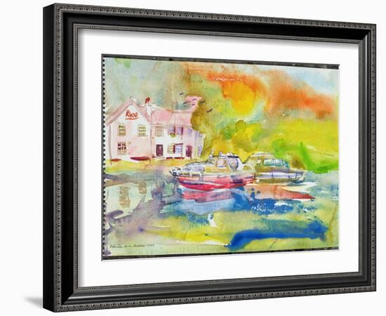 Riverside Pub with Boats-Brenda Brin Booker-Framed Giclee Print