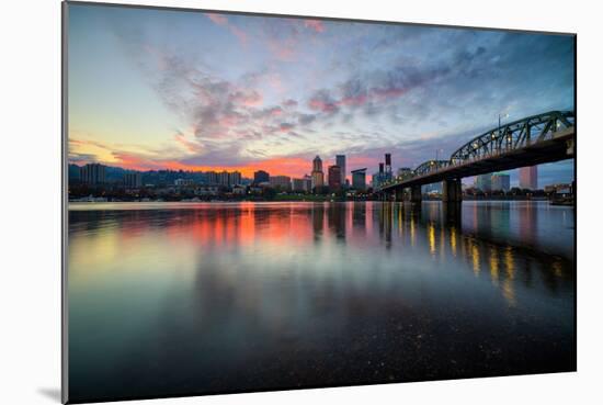 Riverside Sunset, Hawthorne Bridge, Eastbank Esplande, Portland Oregon-Vincent James-Mounted Photographic Print