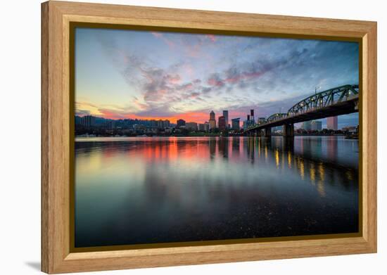 Riverside Sunset, Hawthorne Bridge, Eastbank Esplande, Portland Oregon-Vincent James-Framed Premier Image Canvas