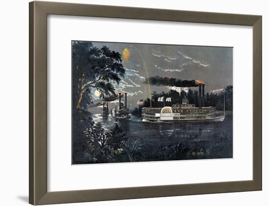 Rl 27835 Rounding a Bend on the Mississippi Steamboat Queen of the West-Currier & Ives-Framed Giclee Print