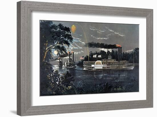 Rl 27835 Rounding a Bend on the Mississippi Steamboat Queen of the West-Currier & Ives-Framed Giclee Print